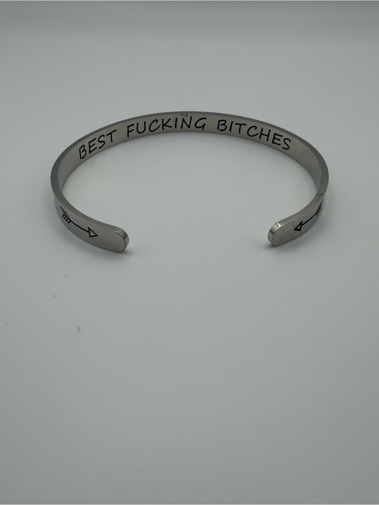 Jewelry - Best F*cking B*tches Cuff Bracelet Silver Tone Open Bangle